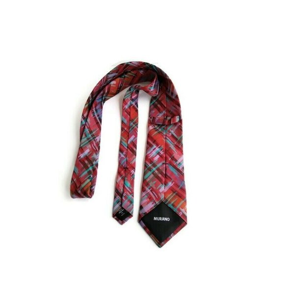 Murano Men's Silk Neck Tie Red & Multi Color Geometric Design Hand Made In USA - Picture 3 of 3